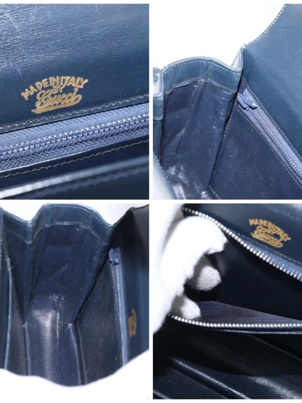 GUCCI Shoulder Bag Leather Navy Gold Auth 169677 - Picture 14 of 15
